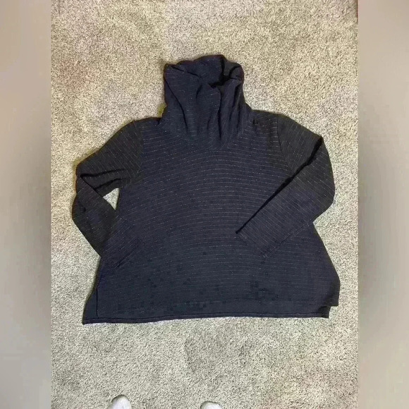 J. Jill Women’s Cowl Neck Sweater Black/Metallic Silver Stripes Size S Petite - Picture 7 of 8